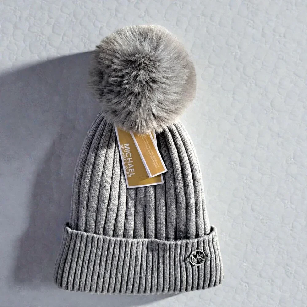 Micheal Kors Grey Faux Fur Beanie NWT